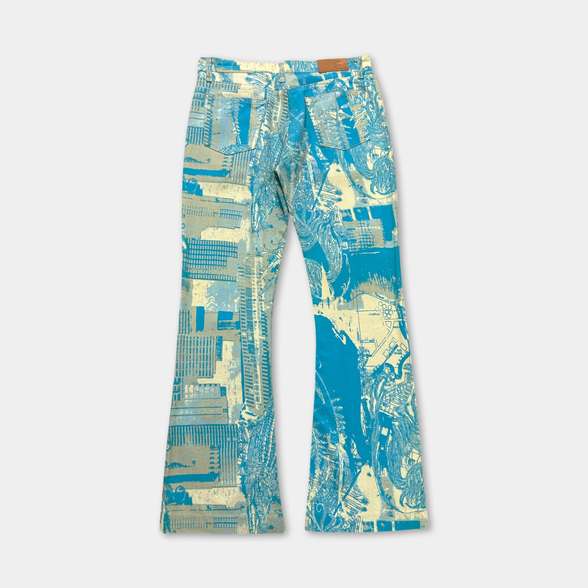 Just Cavalli 2000s Original Graphic Yellow Blue Flared Pants