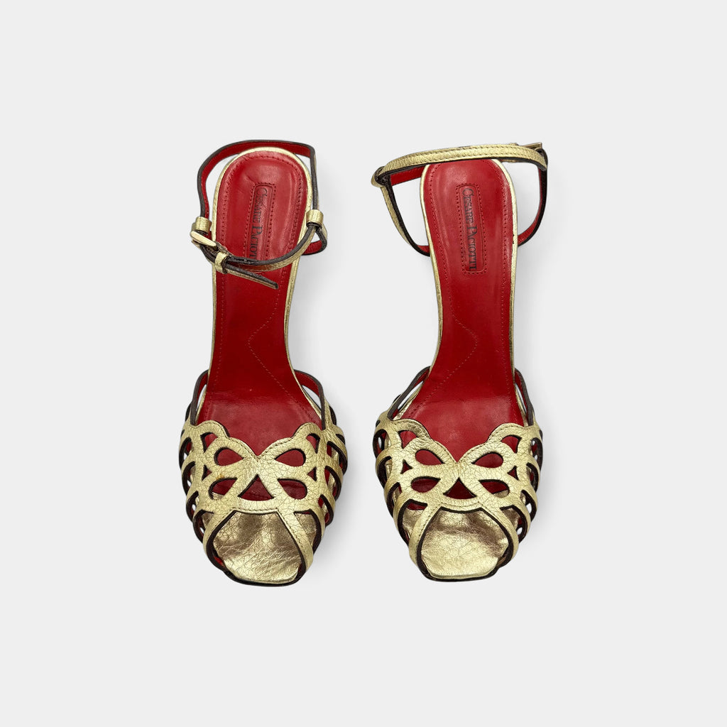 Cesare Paciotti 2000s Gold Dagger-Heel Strappy Sandals