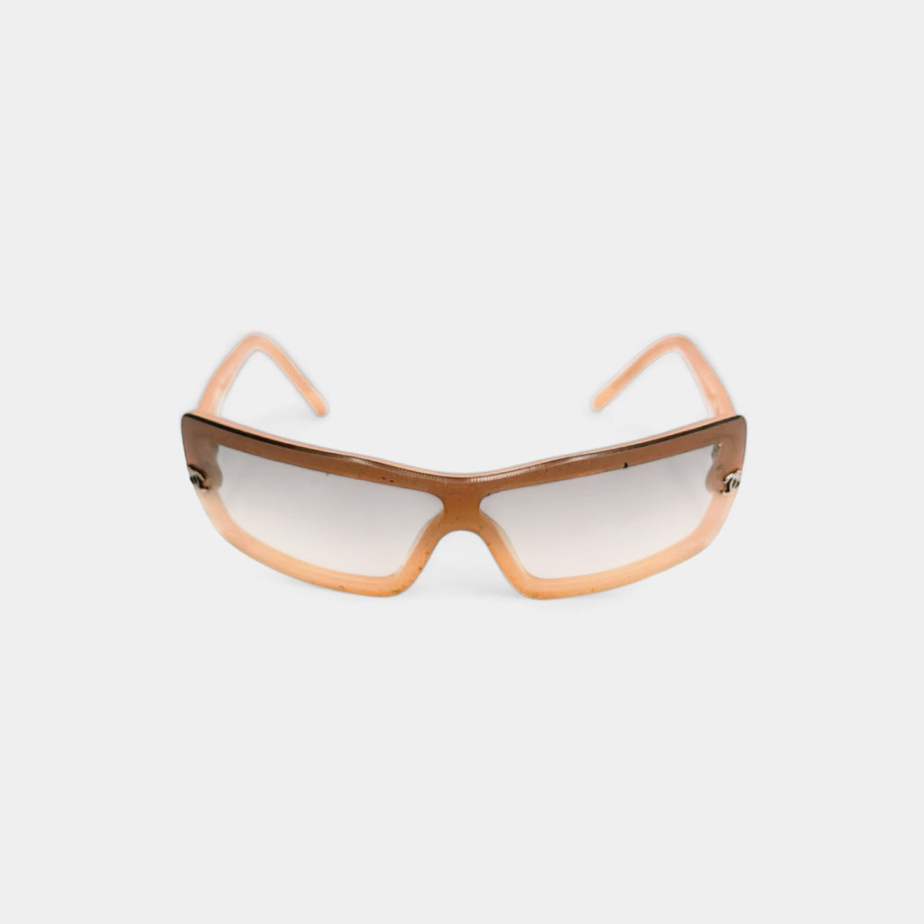 Chanel 2000's Peach Translucent Shield CC Logo Sunglasses