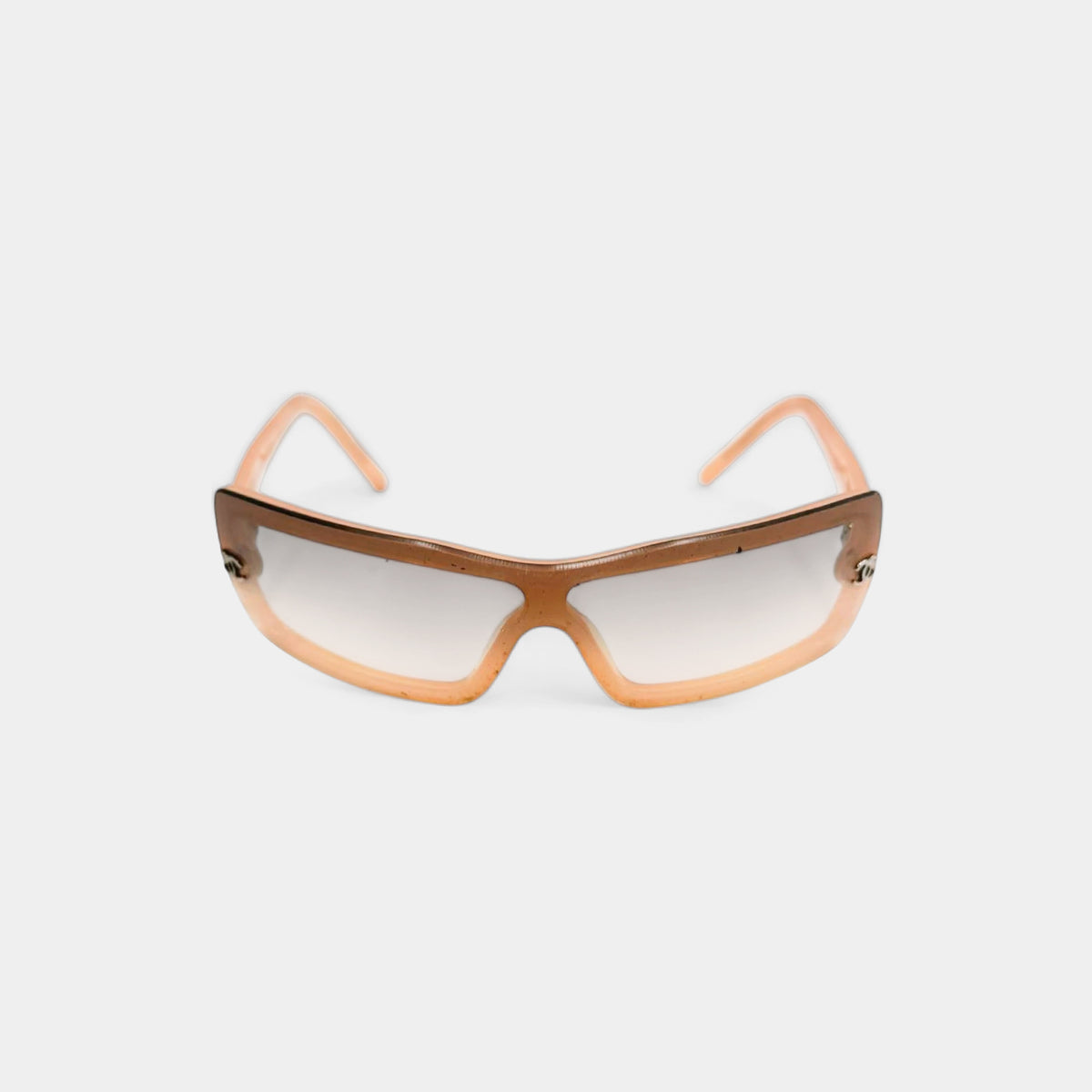 Chanel 2000's Peach Translucent Shield CC Logo Sunglasses