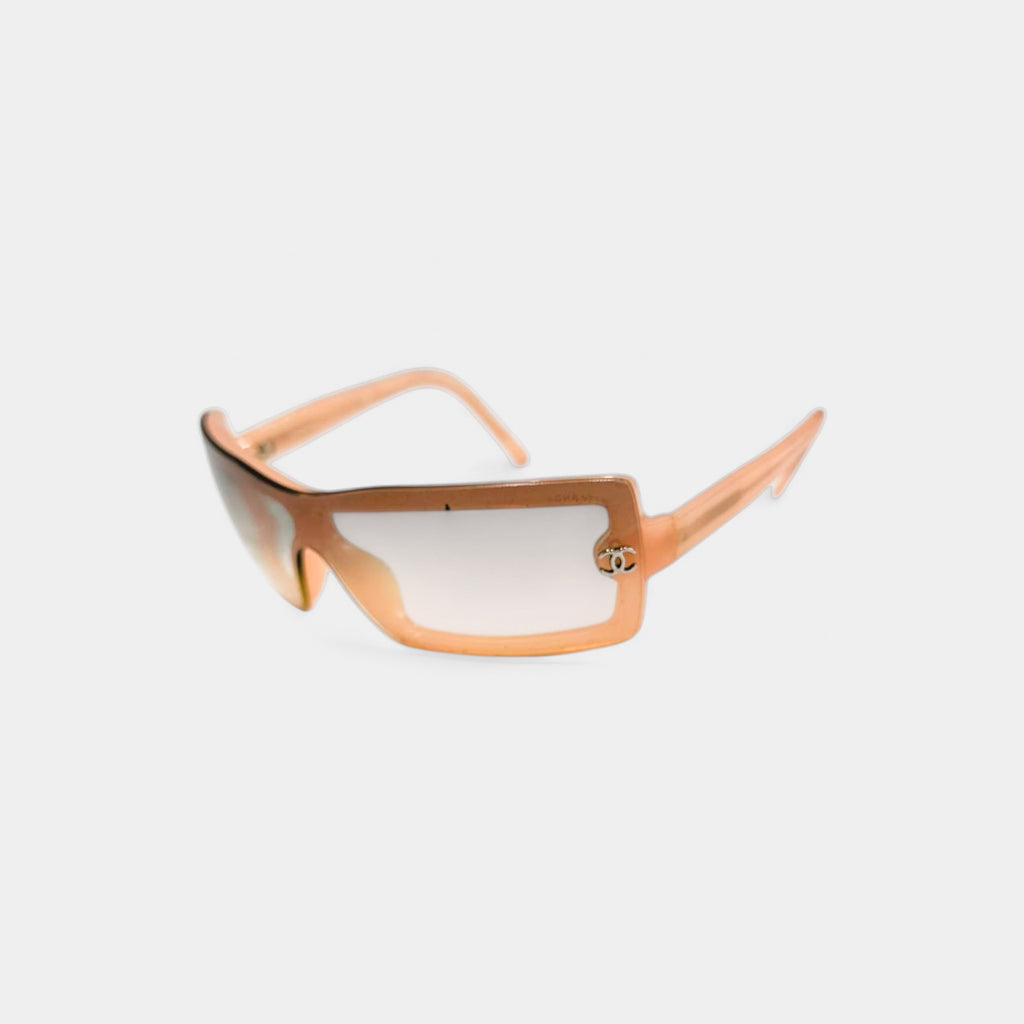 Chanel 2000's Peach Translucent Shield CC Logo Sunglasses