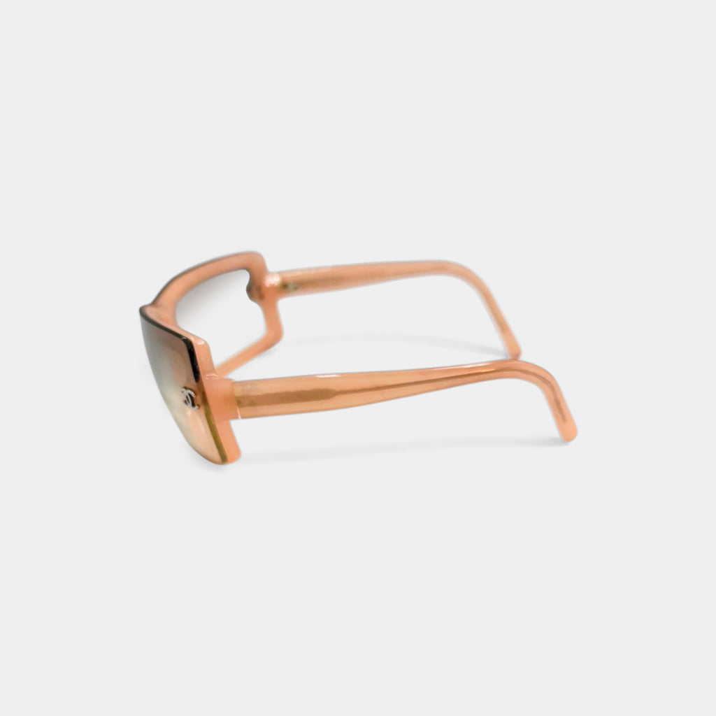 Chanel 2000's Peach Translucent Shield CC Logo Sunglasses