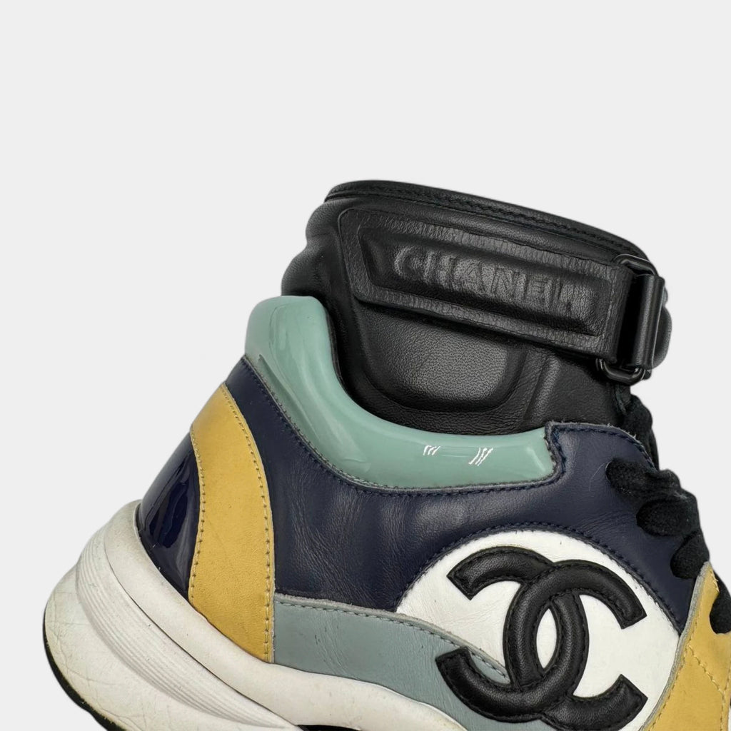 Chanel Multi-Color Leather CC Logo High-Top Ankle-Strap Sneakers