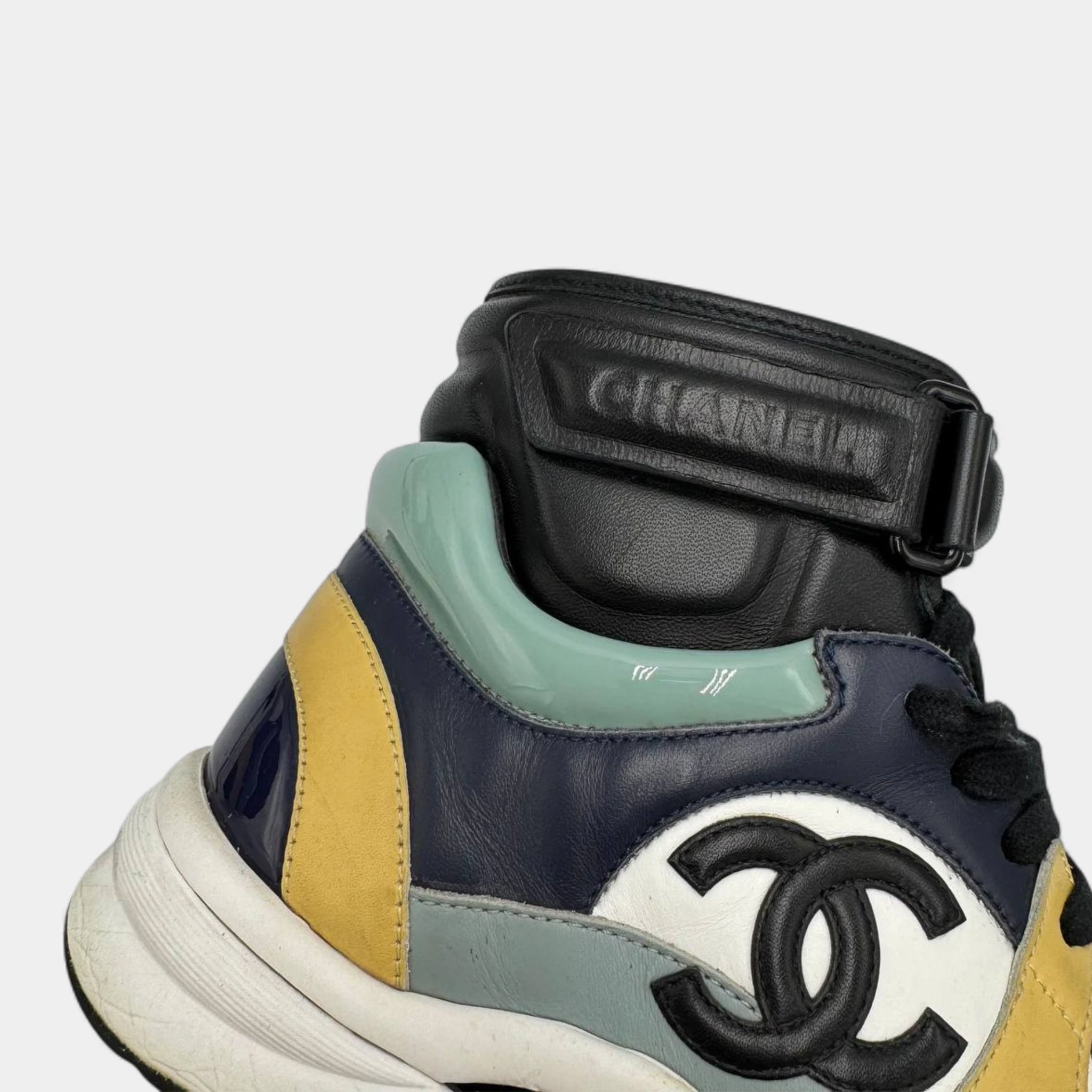Chanel Multi-Color Leather CC Logo High-Top Ankle-Strap Sneakers