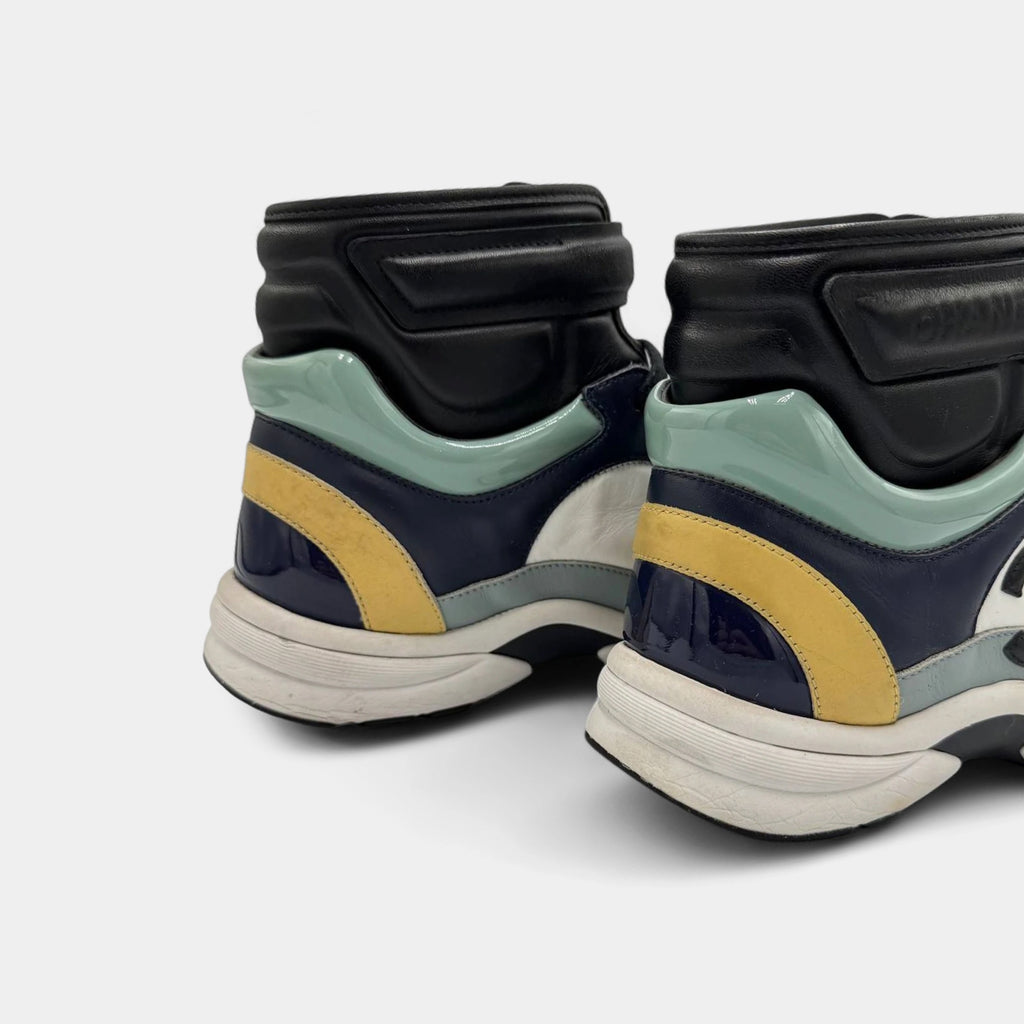 Chanel Multi-Color Leather CC Logo High-Top Ankle-Strap Sneakers