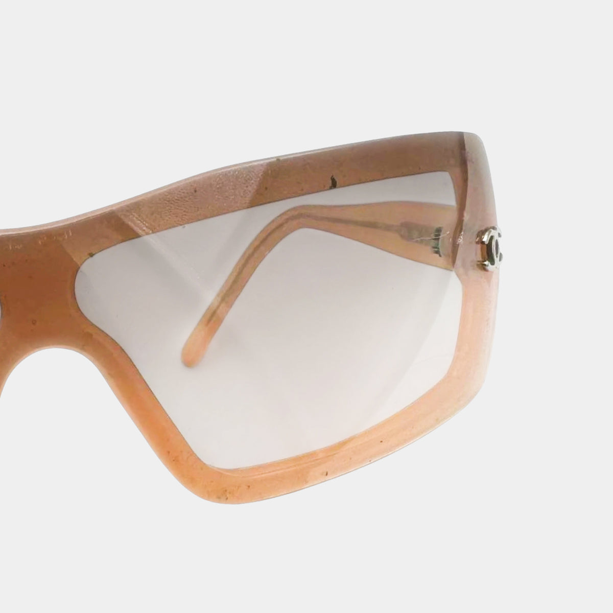 Chanel 2000's Peach Translucent Shield CC Logo Sunglasses