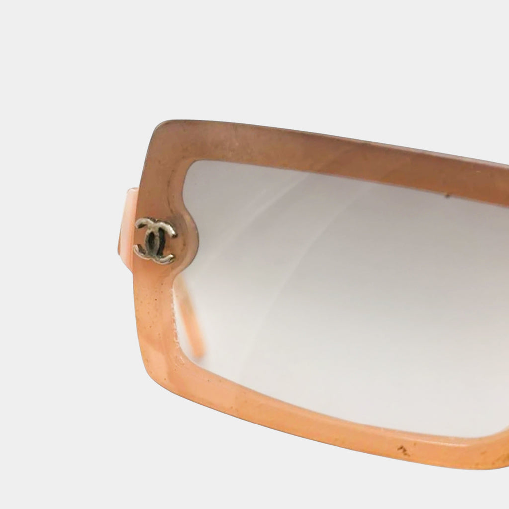 Chanel 2000's Peach Translucent Shield CC Logo Sunglasses