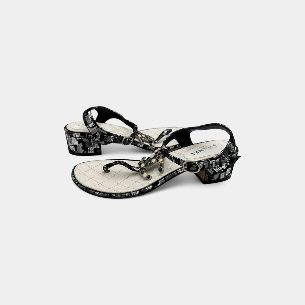 Chanel Quilted Leather Mosaic CC Logo T-Strap Sandals