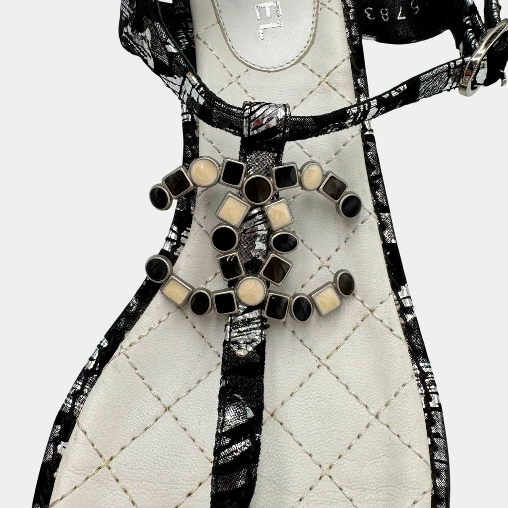 Chanel Quilted Leather Mosaic CC Logo T-Strap Sandals