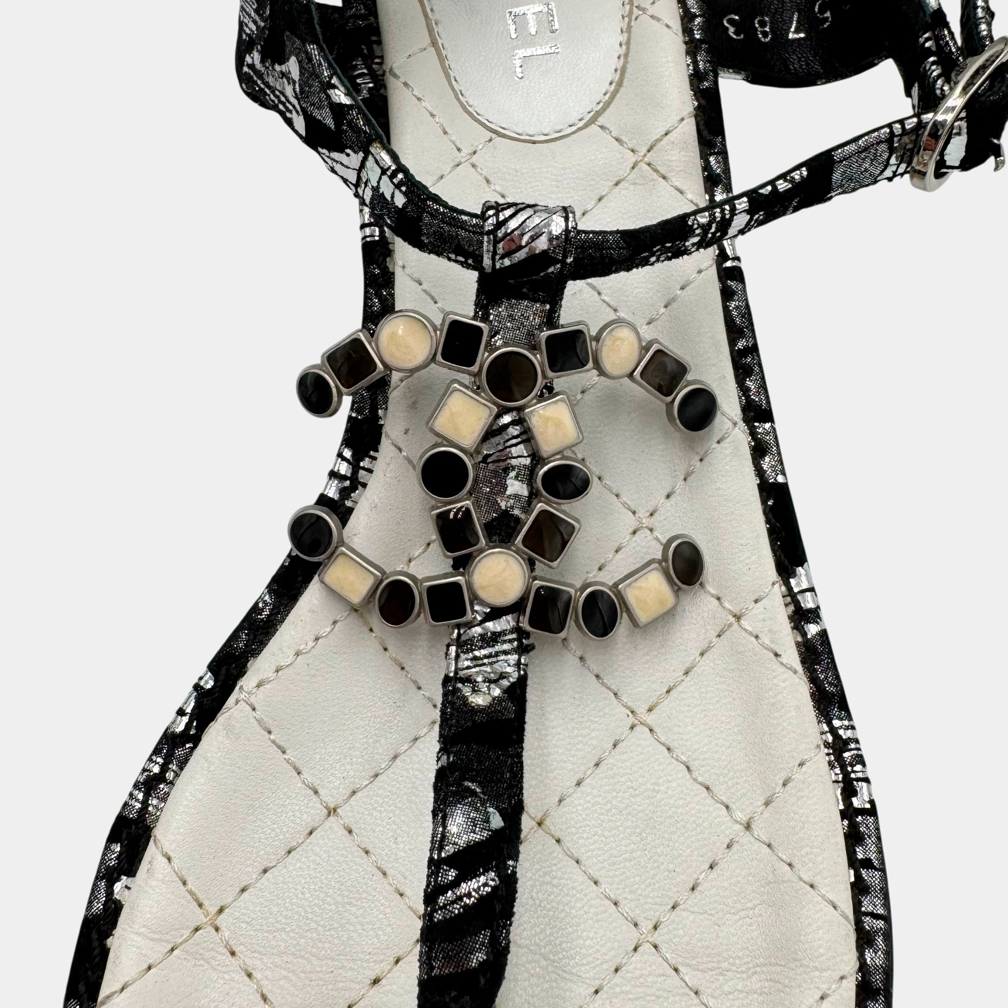 Chanel Quilted Leather Mosaic CC Logo T-Strap Sandals
