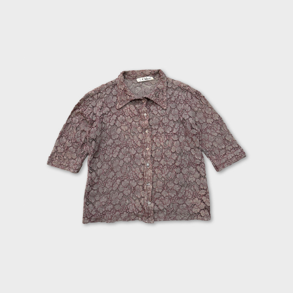 Chloé Mauve Floral Lace Button-Up Blouse