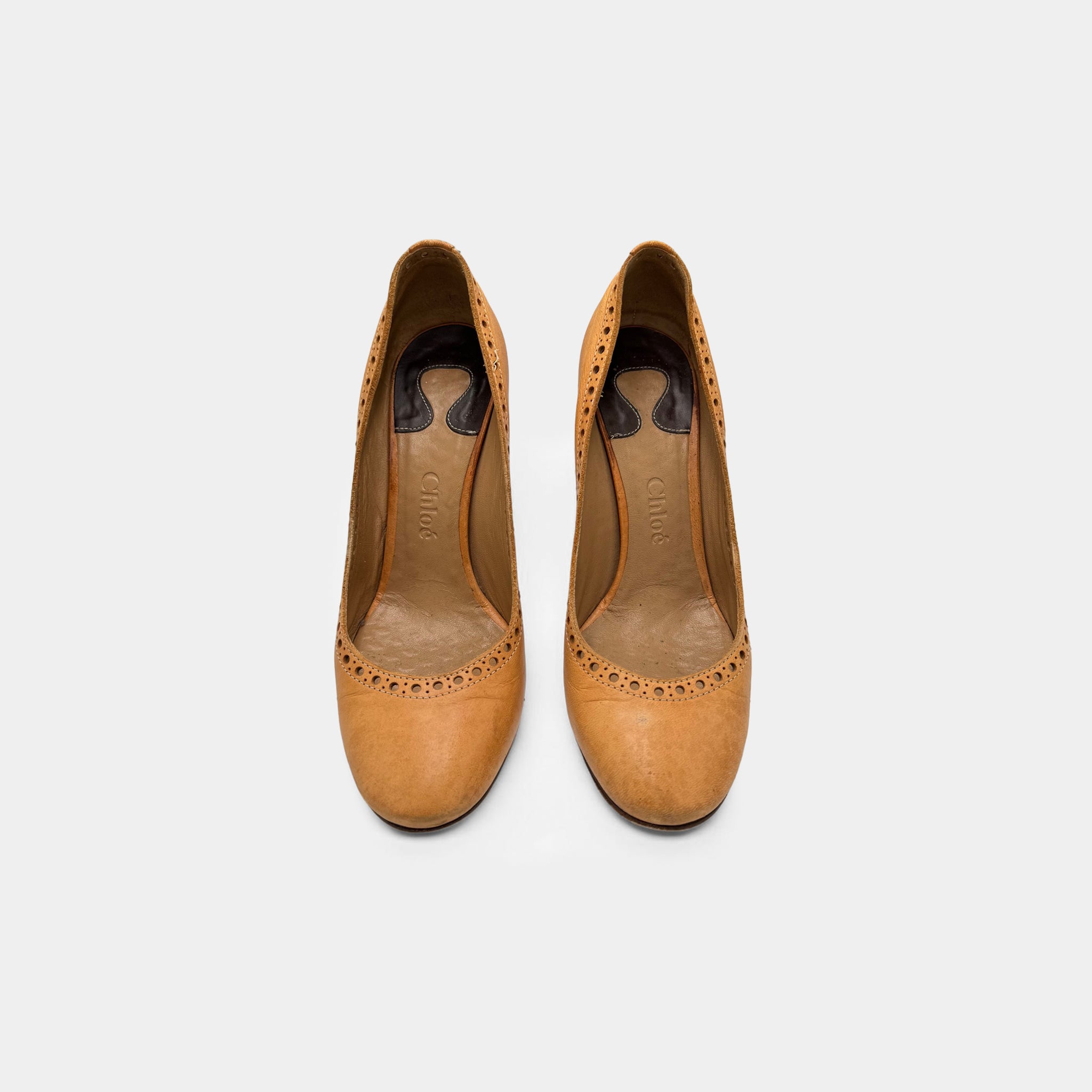 Chloé Vintage Brogue Almond Leather Toe Pumps