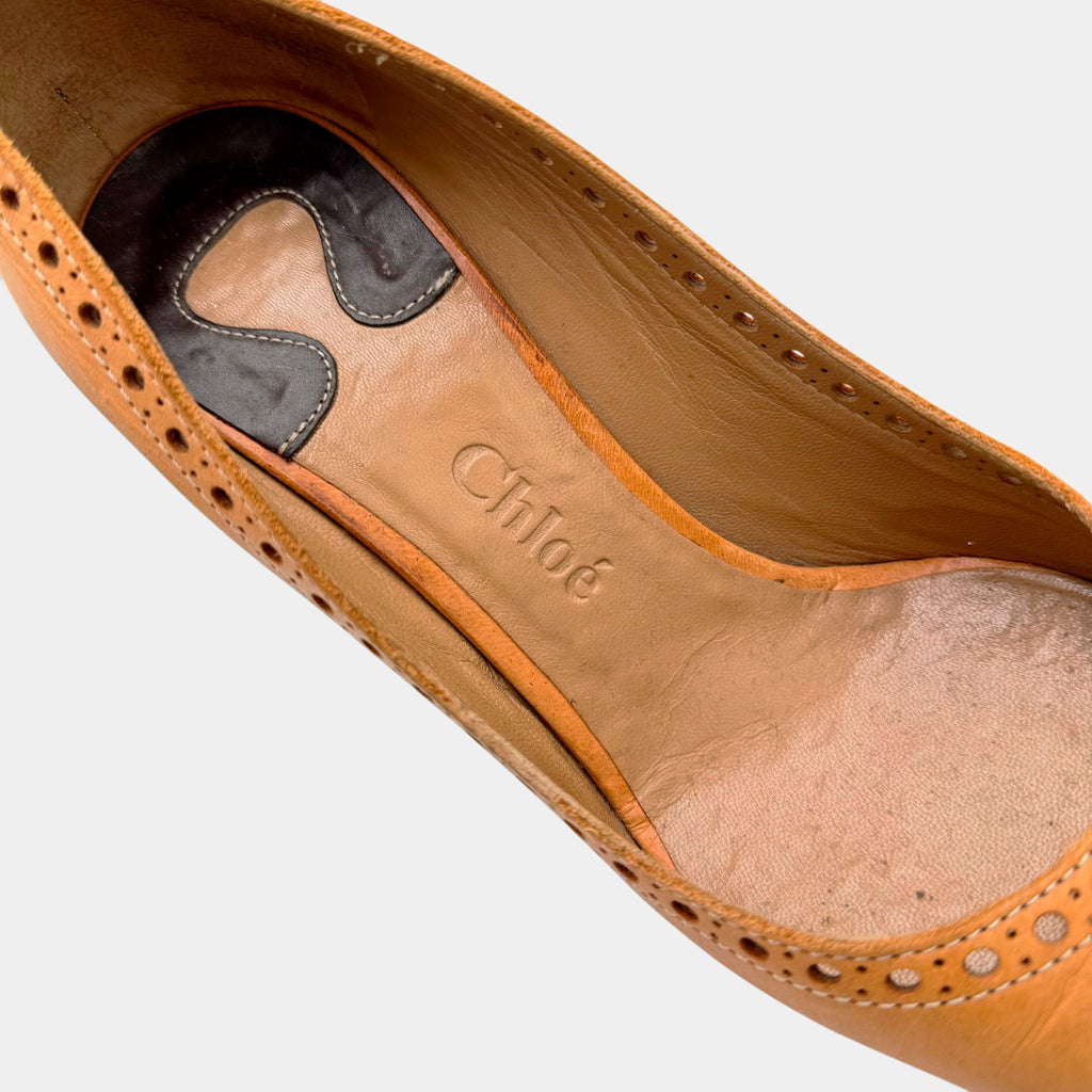 Chloé Vintage Brogue Almond Leather Toe Pumps