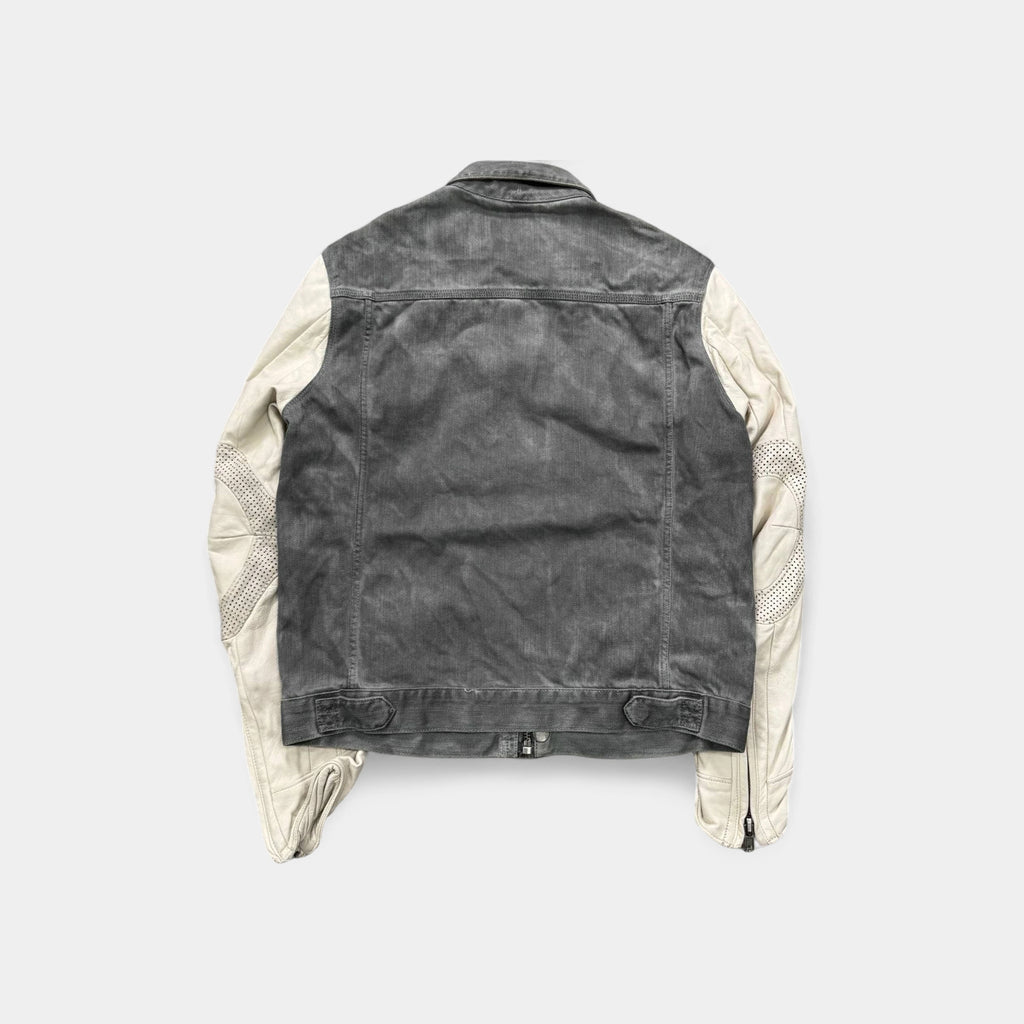 Calvin Klein Grey Denim Leather Biker Jacket