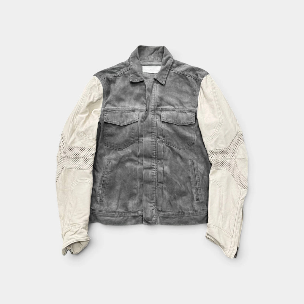 Calvin Klein Grey Denim Leather Biker Jacket