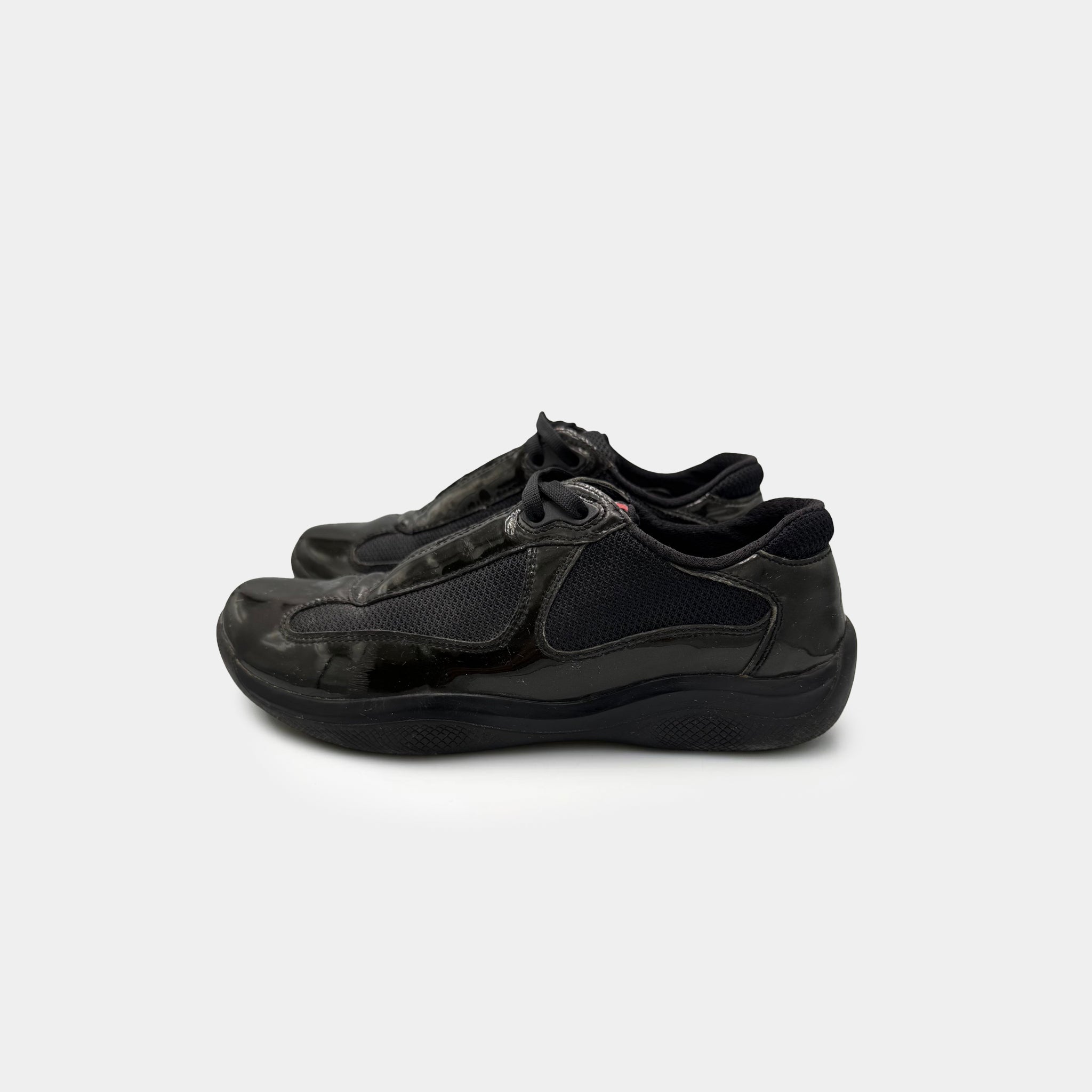 Prada Black Patent Leather America's Cup Sneakers