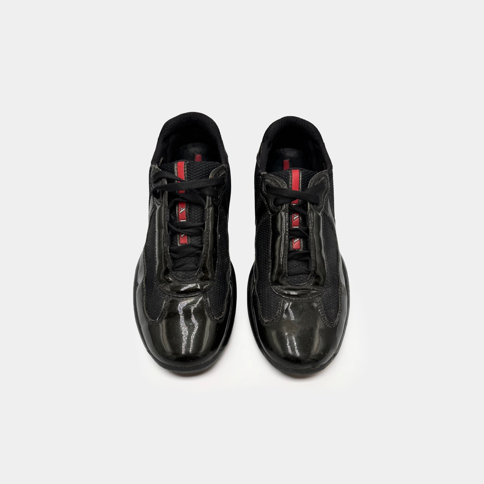 Prada Black Patent Leather America's Cup Sneakers
