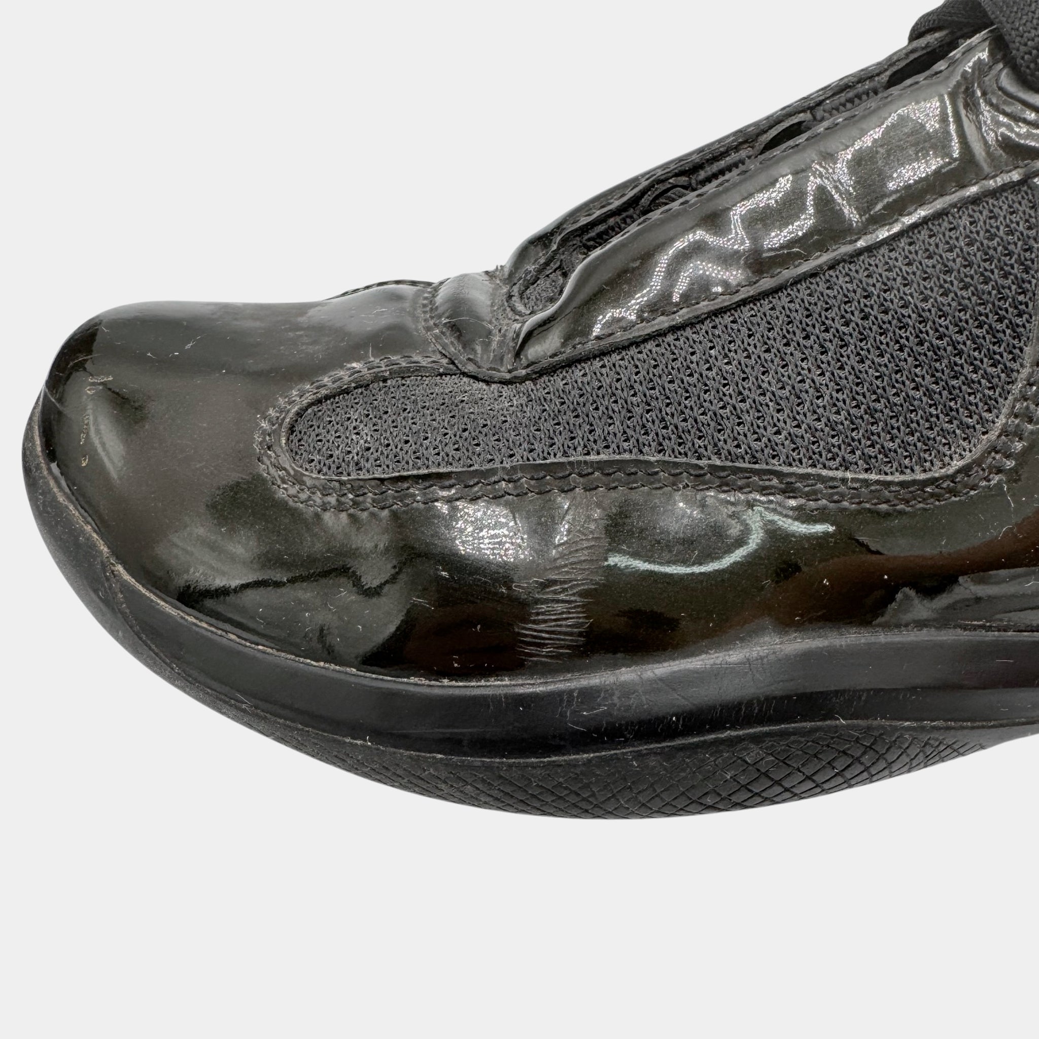 Prada Black Patent Leather America's Cup Sneakers