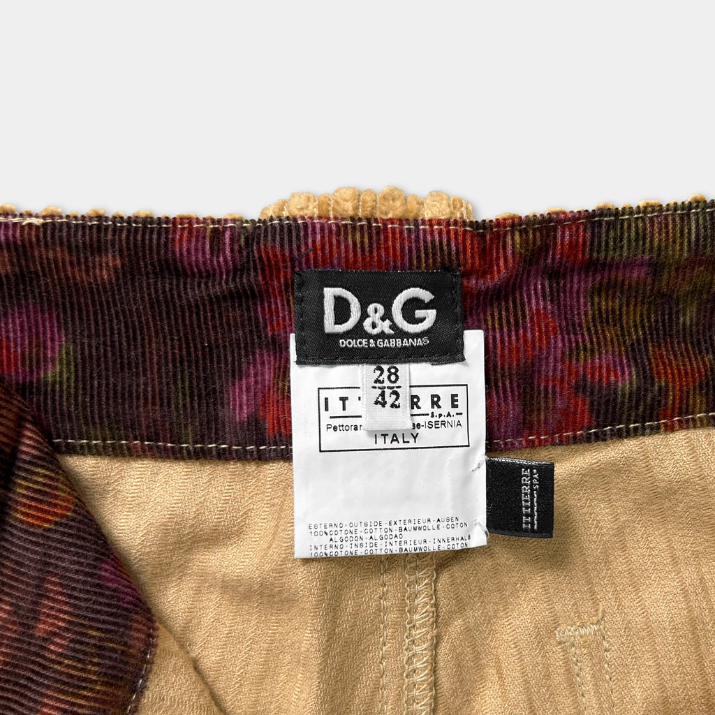 a close-up view of a label on a pair of trousers, specifically a pair of D&G brand trousers.