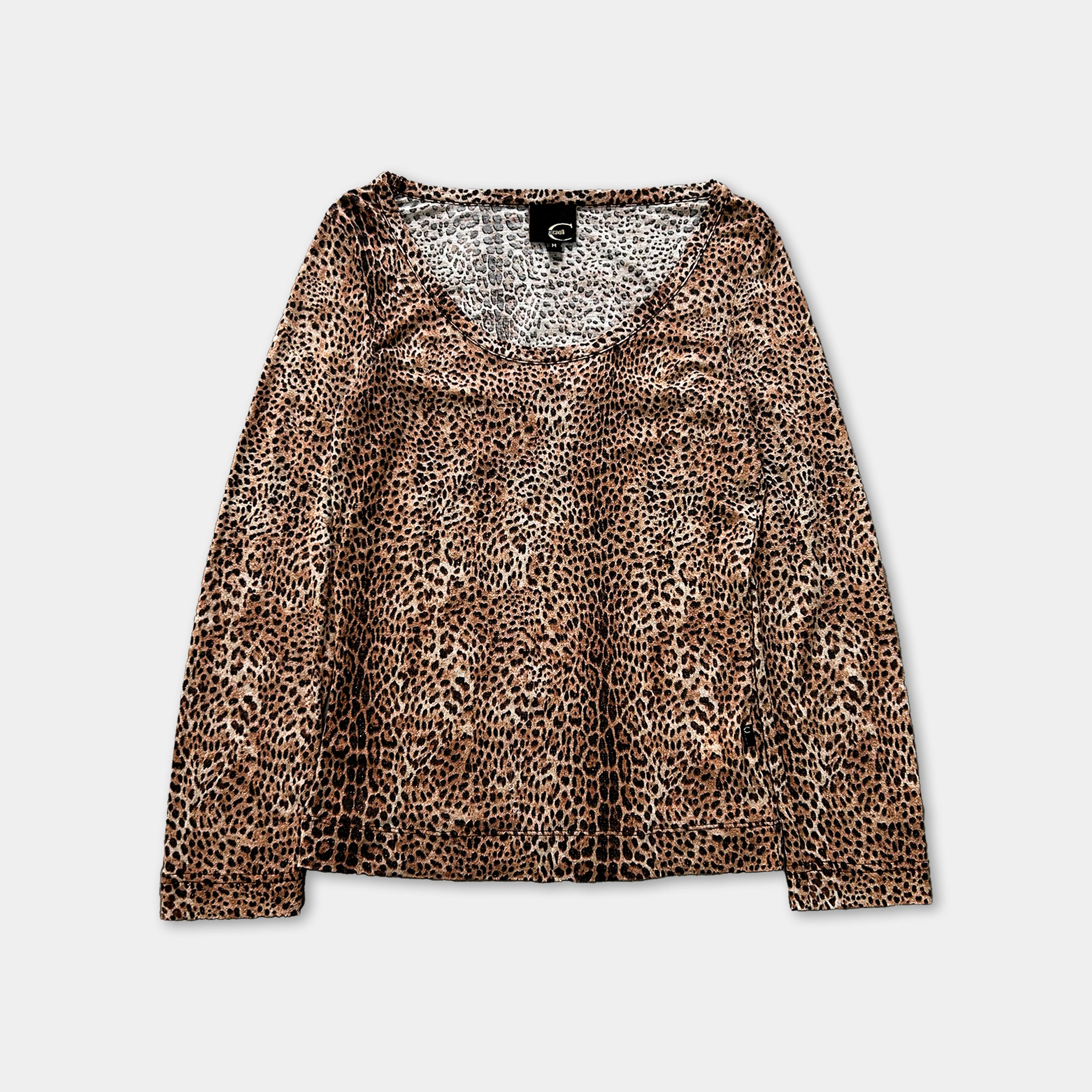 A long-sleeved shirt with a leopard print pattern.