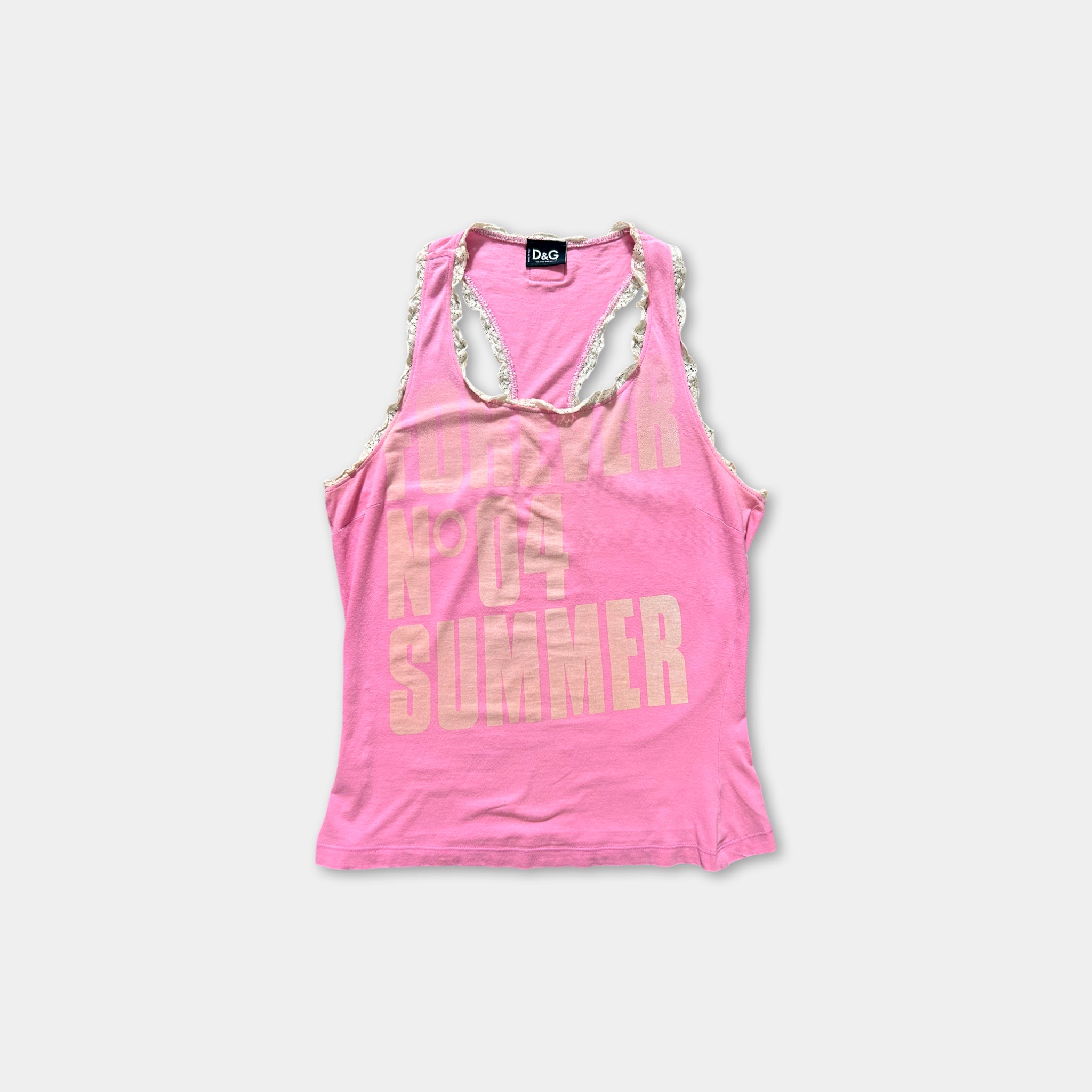 A pink tank top with the text "SUMMER" printed on it.