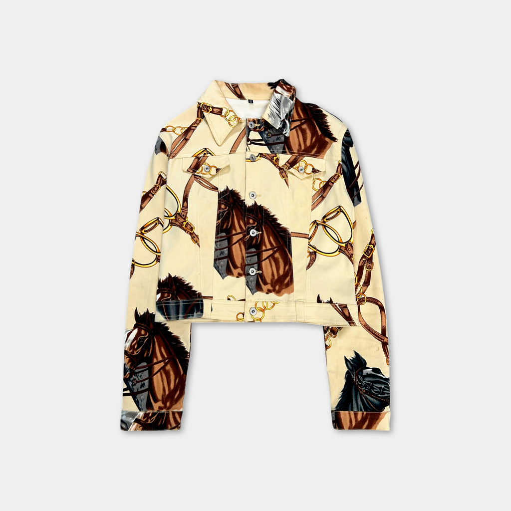 Dolce & Gabbana Rustic Beige Horse Print Denim Jacket