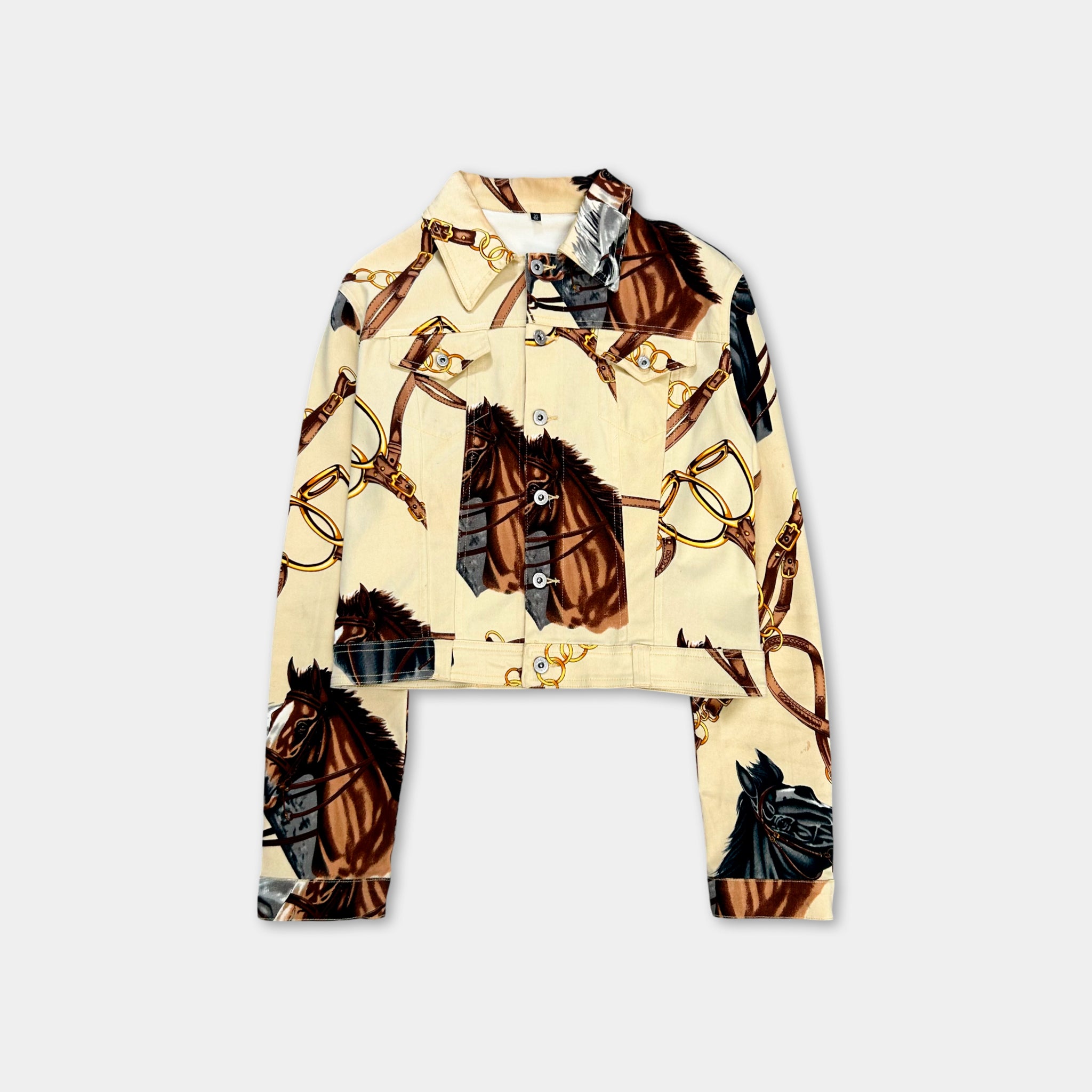 Dolce & Gabbana Rustic Beige Horse Print Denim Jacket
