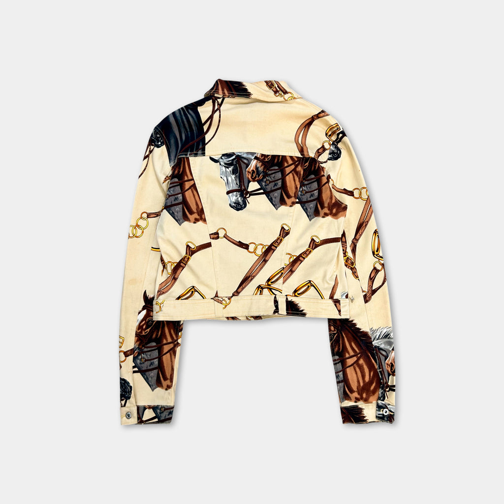 Dolce & Gabbana Rustic Beige Horse Print Denim Jacket