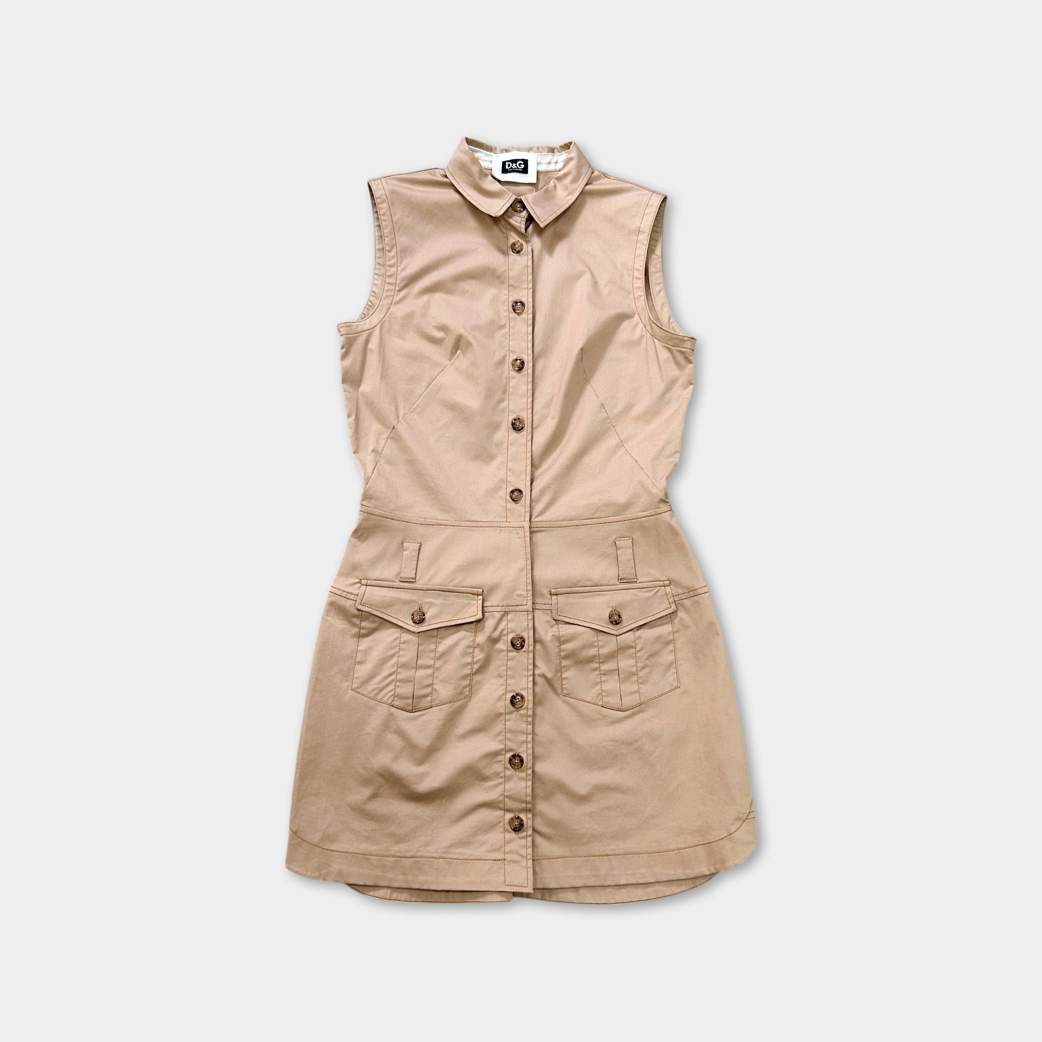 Dolce & Gabbana Sleeveless Cargo Shirt Dress Light Brown