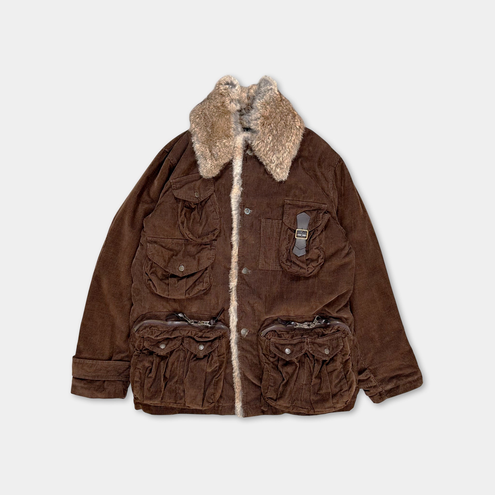 Dolce & Gabbana Corduroy Fur Brown Fur Jackets