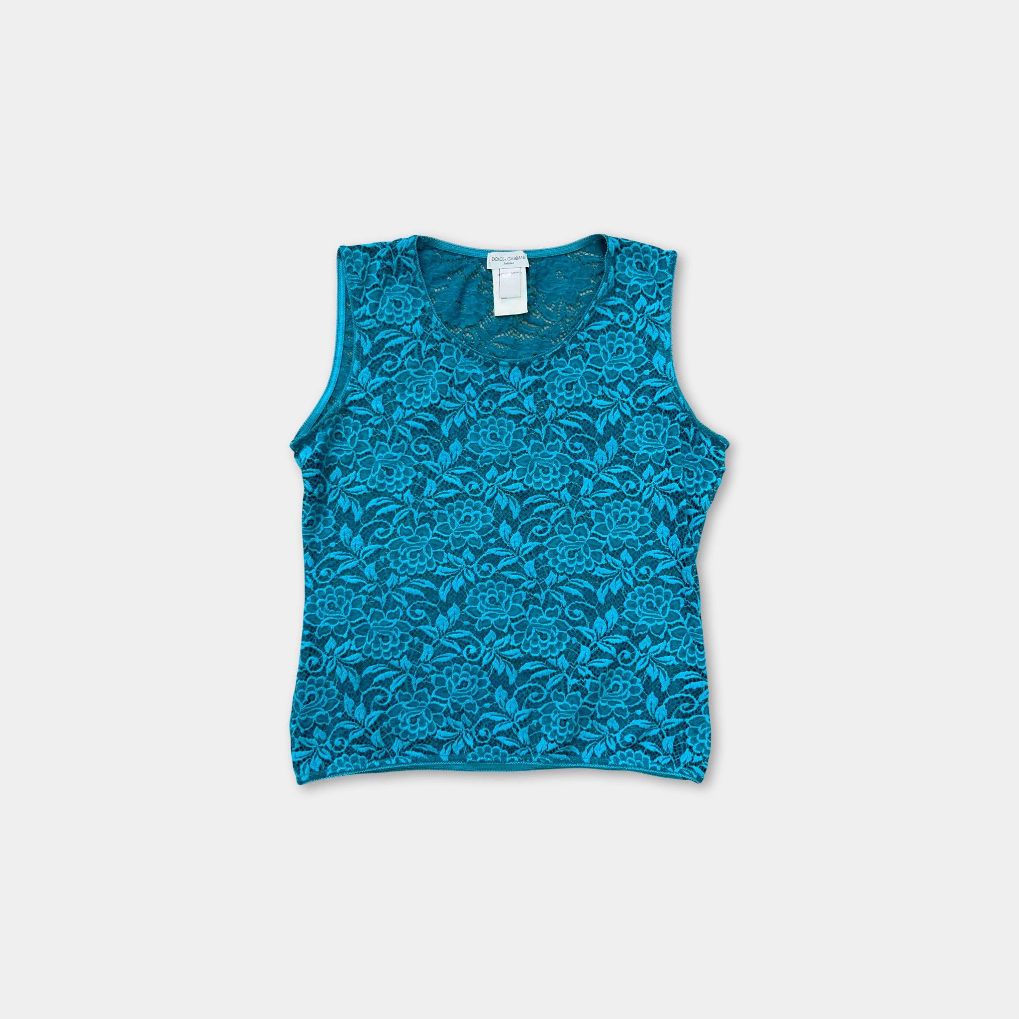 Dolce & Gabbana Floral Lace Teal Sleeveless Top