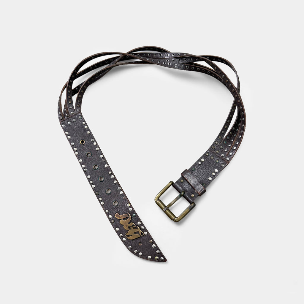 Dolce & Gabbana Vintage Brown Leather Multi-Strand Studded Belt