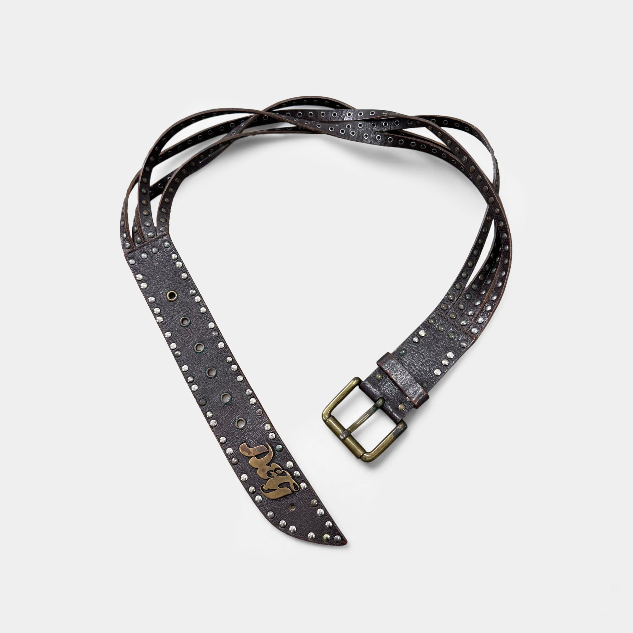 Dolce & Gabbana Vintage Brown Leather Multi-Strand Studded Belt