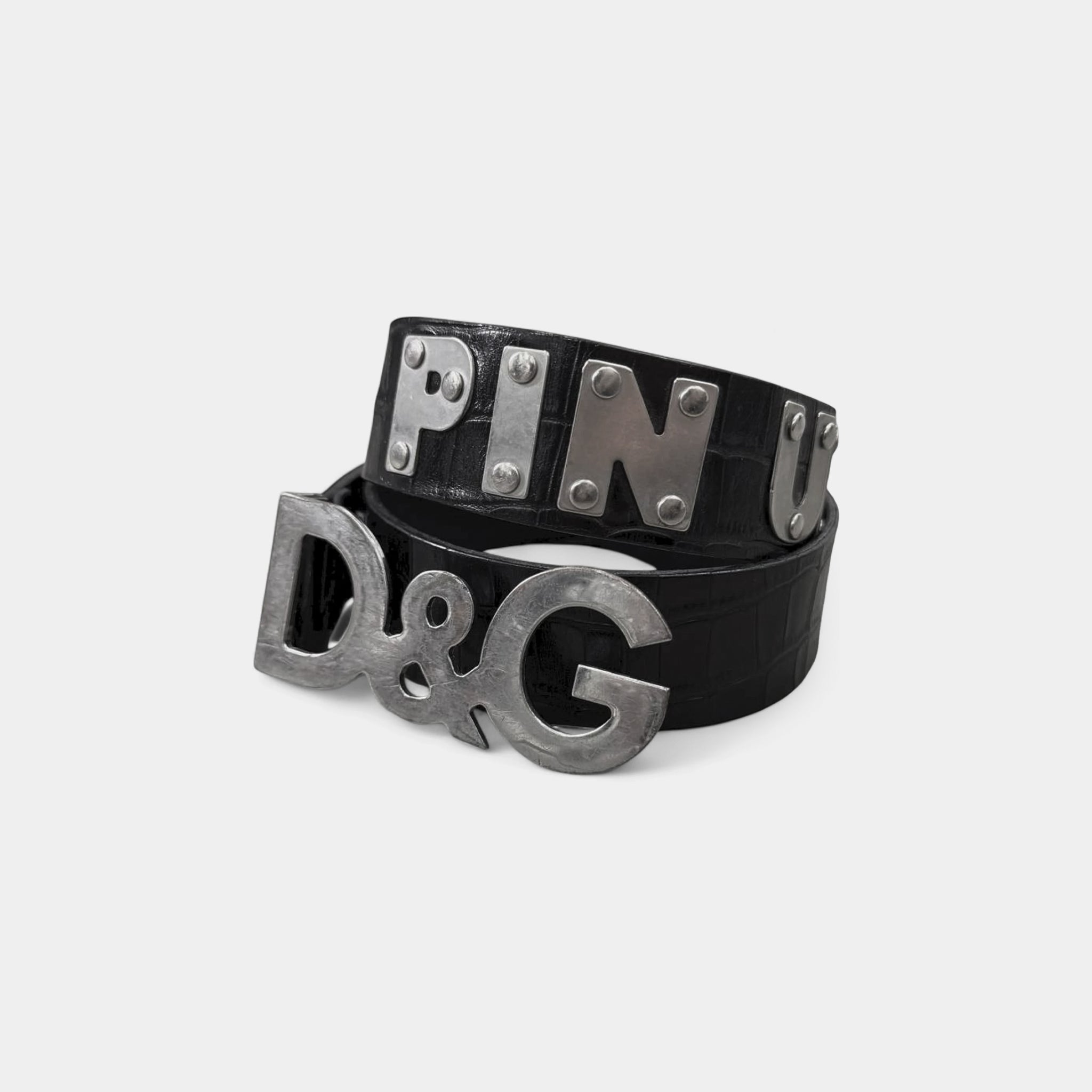 Dolce & Gabbana 2000s "PIN UP" Black Crocodile Effect Leather Belt