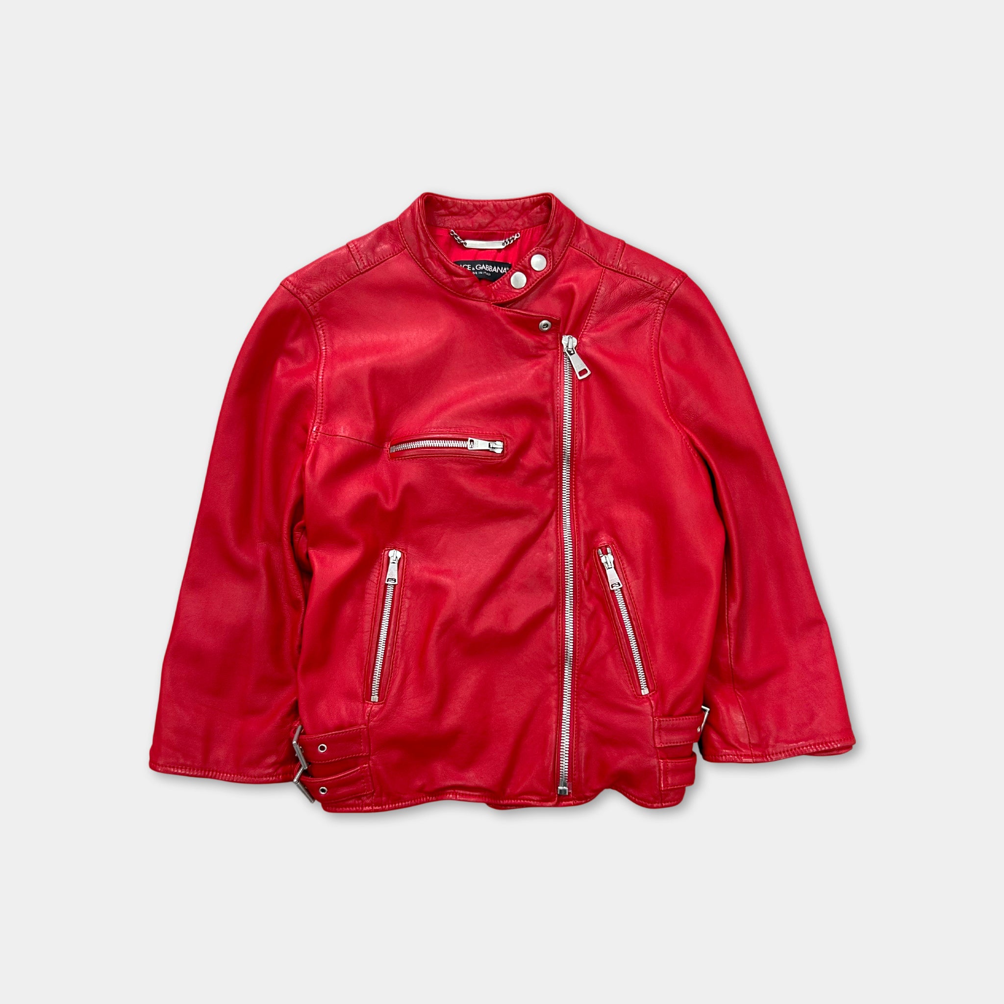 Dolce & Gabbana 2010s Red Lambskin Leather Biker Jacket