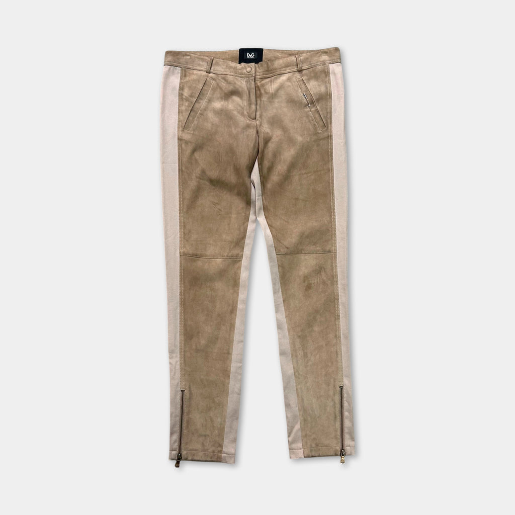 Dolce & Gabbana Beige Suede Hybrid Ankle-Zip Pants