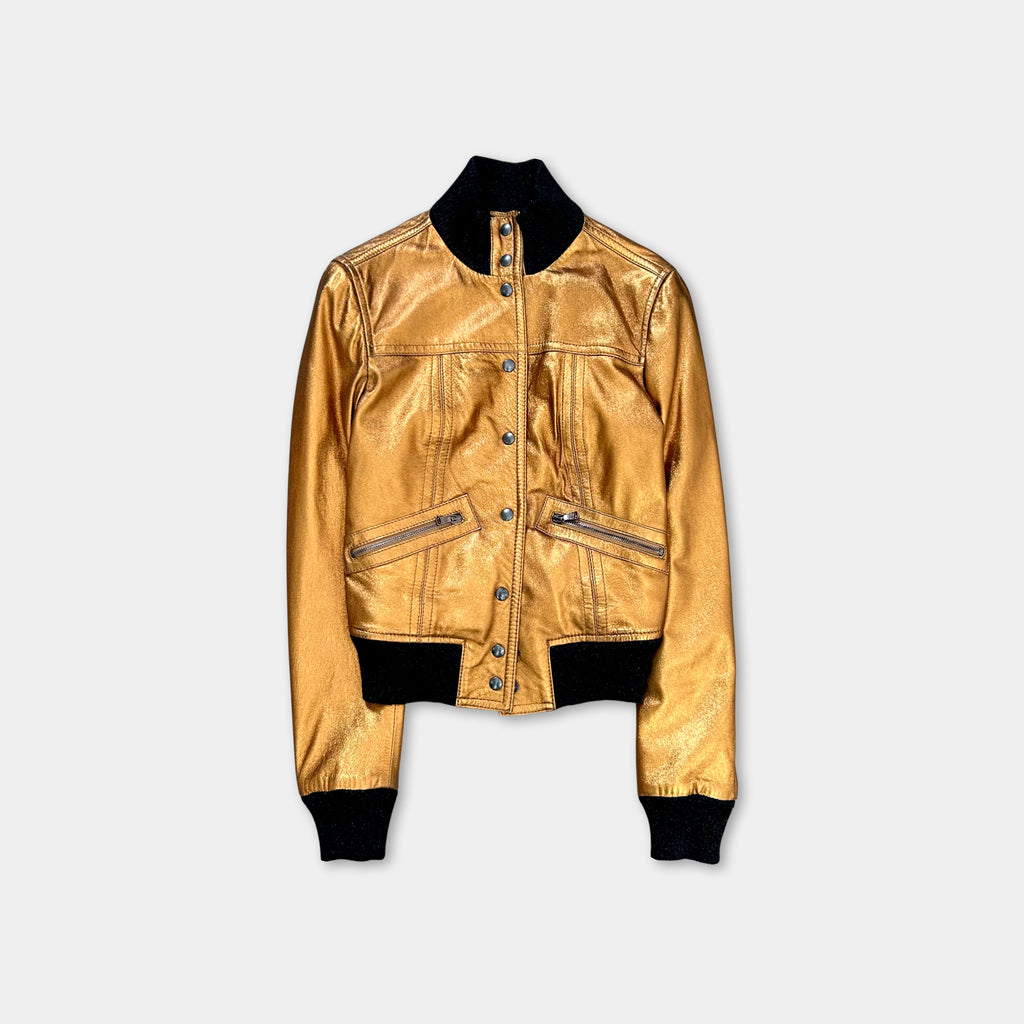 Dolce & Gabbana 2010s Gold Metallic Leather Jacket