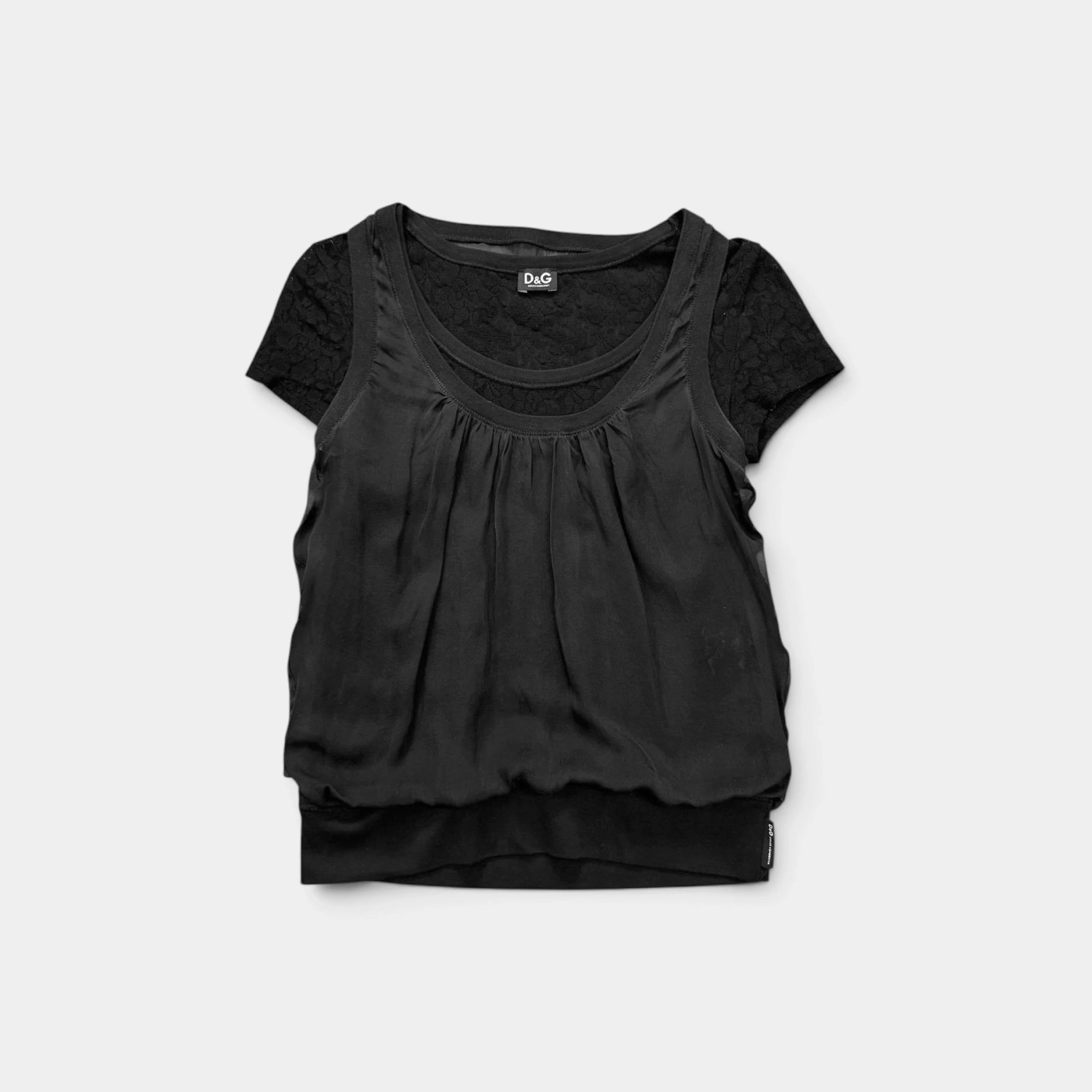 Dolce & Gabbana Layered Lace Blouson Black Top