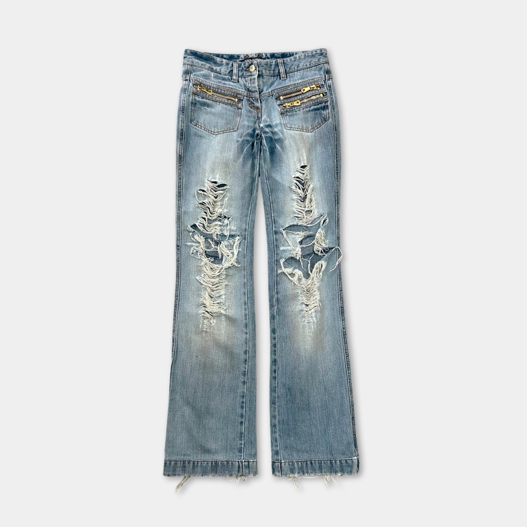 Dolce & Gabbana 2000's Flared Distressed Blue Jeans