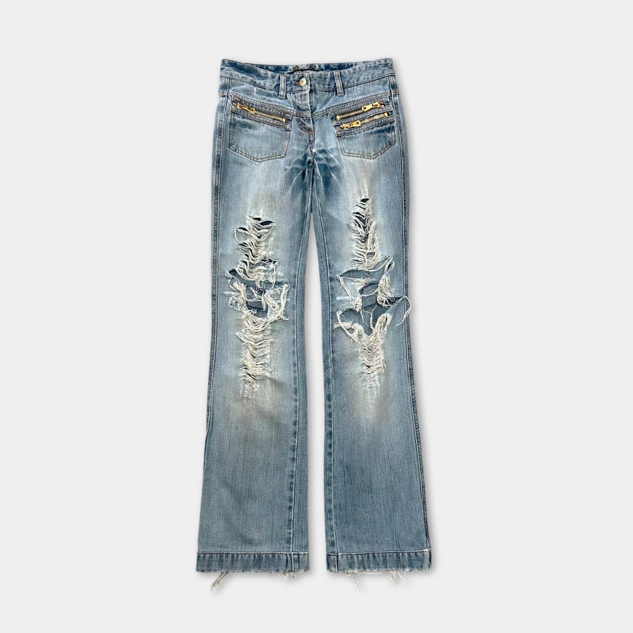 Dolce & Gabbana 2000's Flared Distressed Blue Jeans