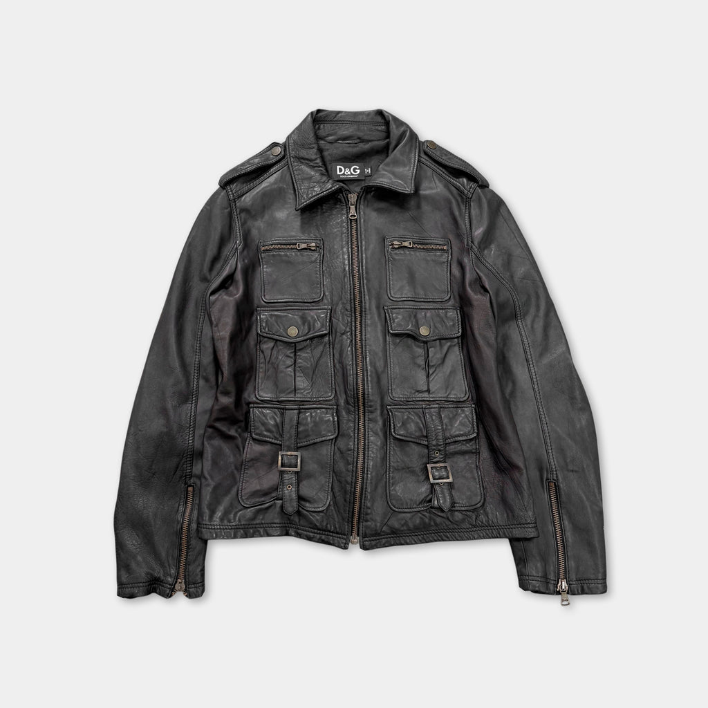 Dolce & Gabbana 2000's Multi-Pocket Leather Utility Jacket