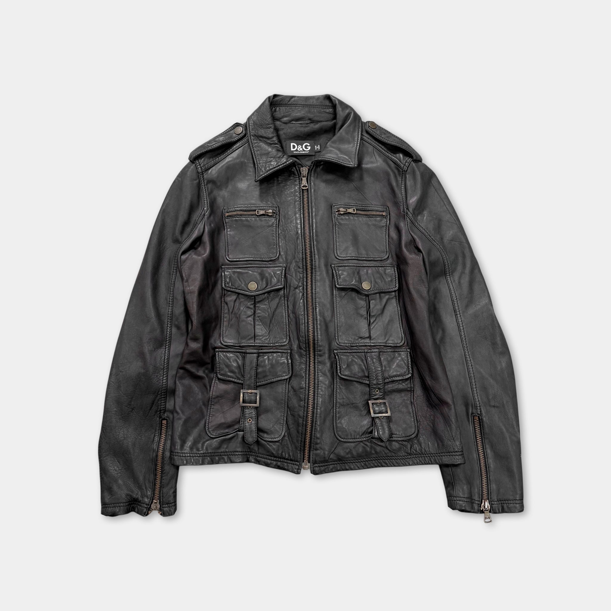 Dolce & Gabbana 2000's Multi-Pocket Leather Utility Jacket