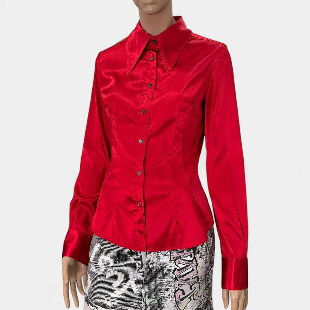 Dolce & Gabbana 90s Satin Red Button-Down Shirt