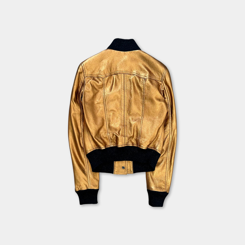 Dolce & Gabbana 2010s Gold Metallic Leather Jacket