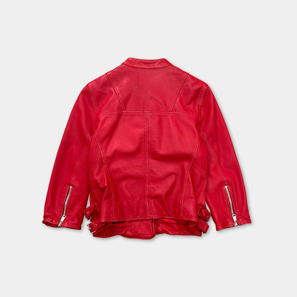 Dolce & Gabbana 2010s Red Lambskin Leather Biker Jacket