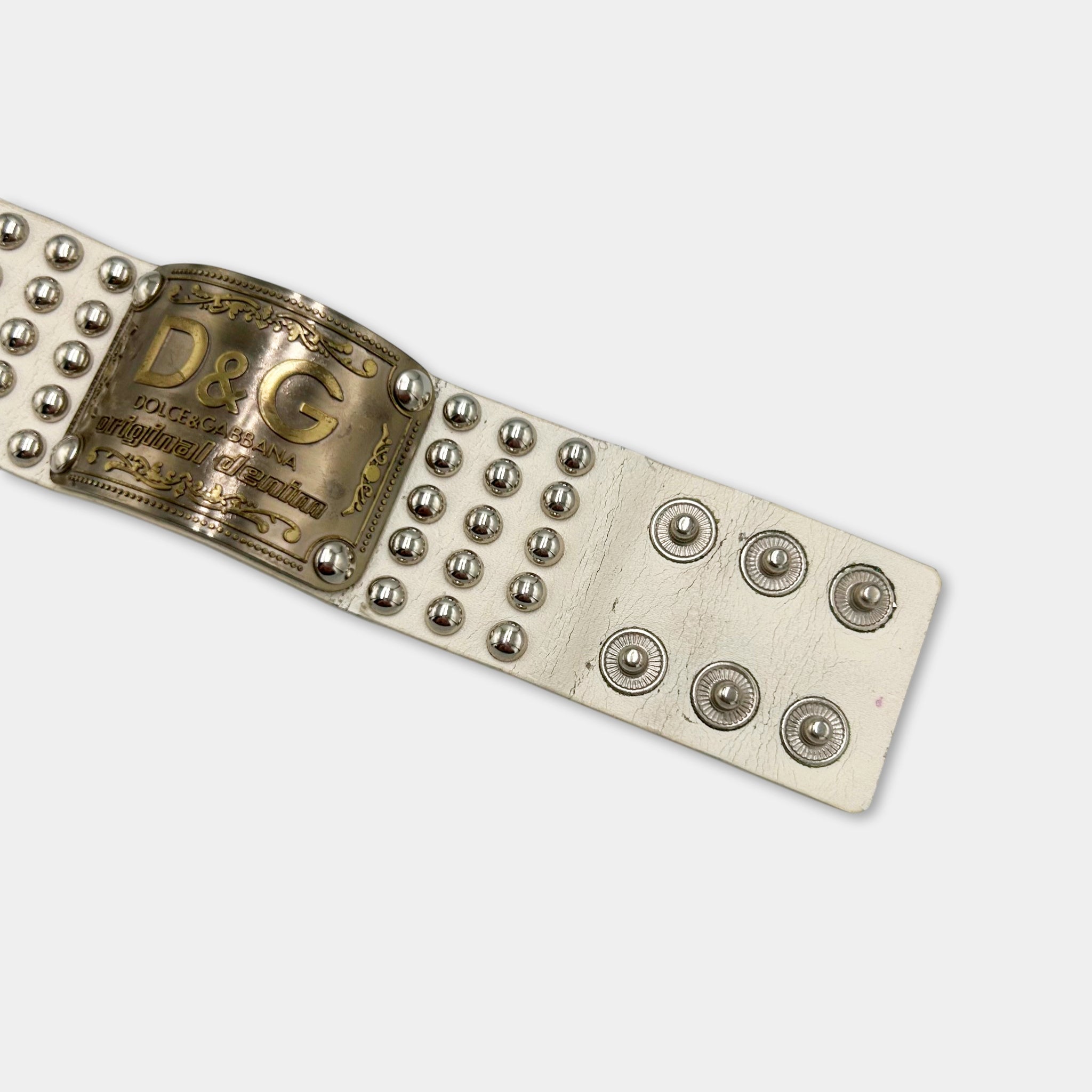 Dolce & Gabbana Vintage White Leather Western-Rock Bracelet