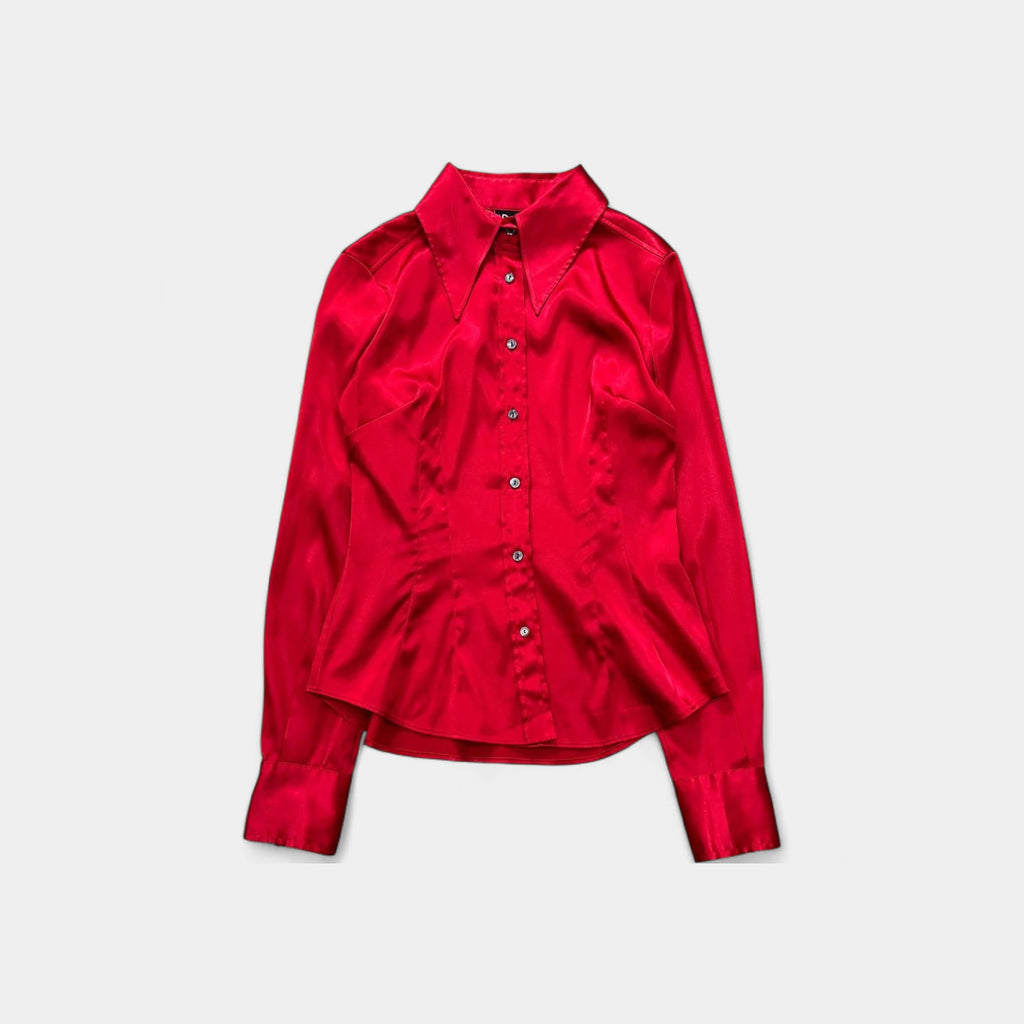 Dolce & Gabbana 90s Satin Red Button-Down Shirt