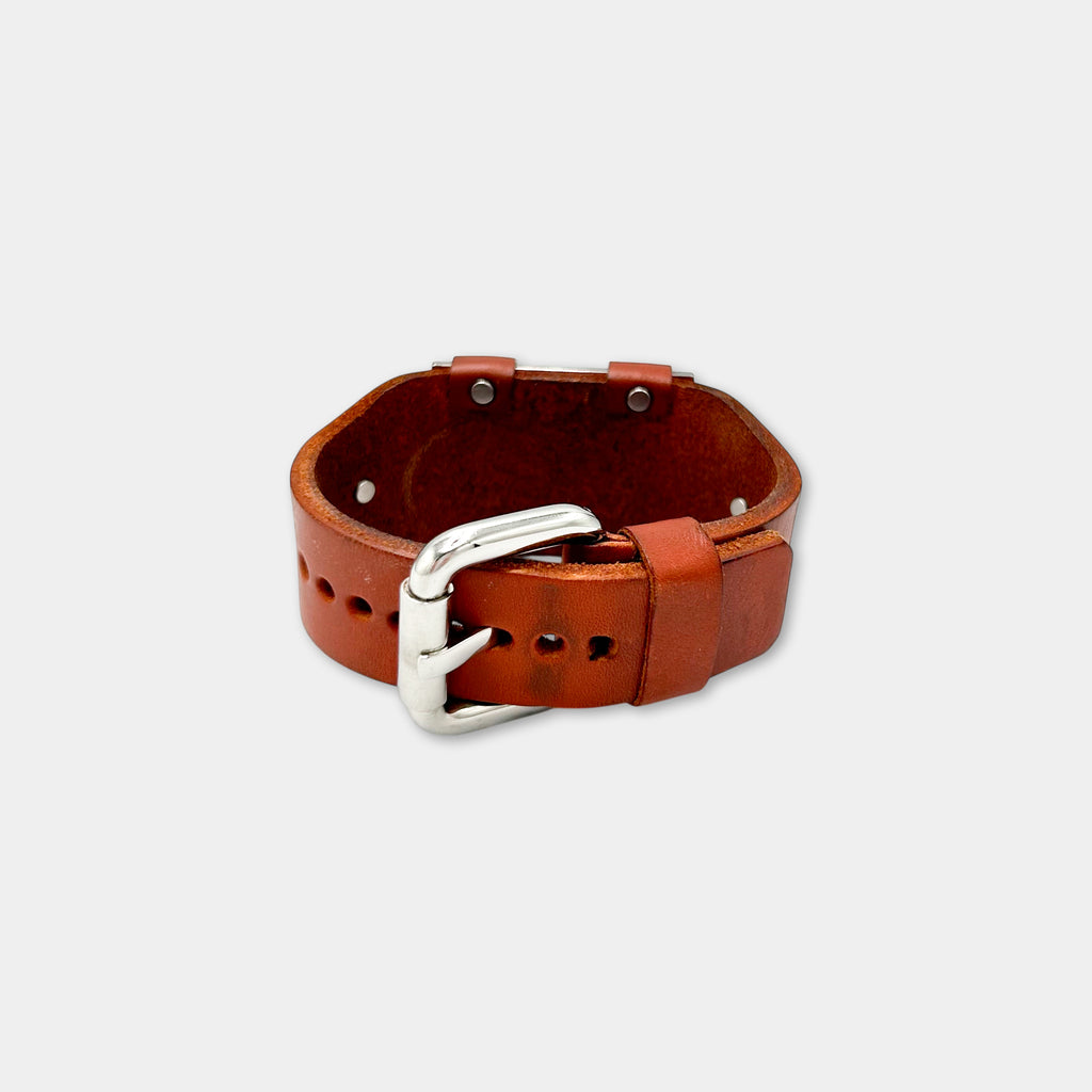 Dolce & Gabbana Metal Plate Brown Leather Bracelet