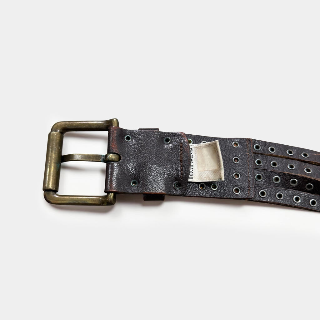 Dolce & Gabbana Vintage Brown Leather Multi-Strand Studded Belt
