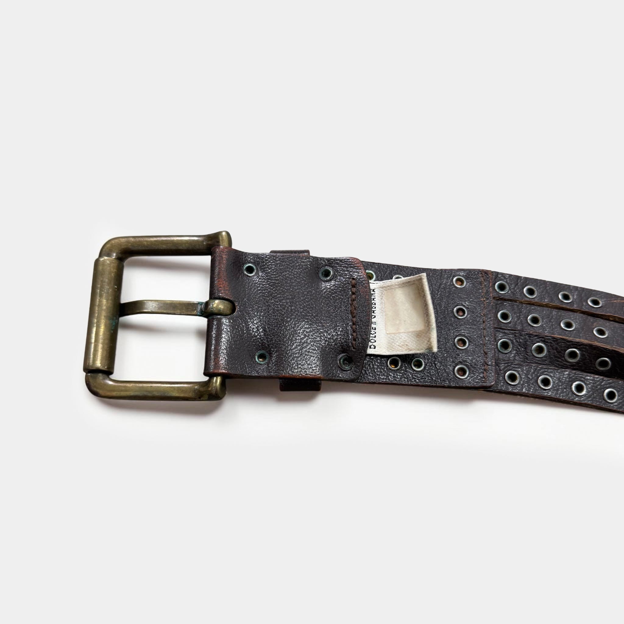 Dolce & Gabbana Vintage Brown Leather Multi-Strand Studded Belt
